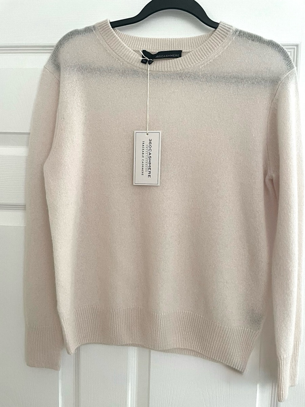 360 CASHMERE LIGHTWEIGHT KNIT CREWNECK SWEATER Cream XS